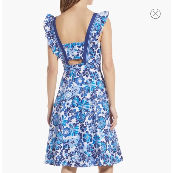 NWOT TAHARI ASL ruffle straps fit flare dress peek a boo back cotton stretch 6 - Picture 14 of 15